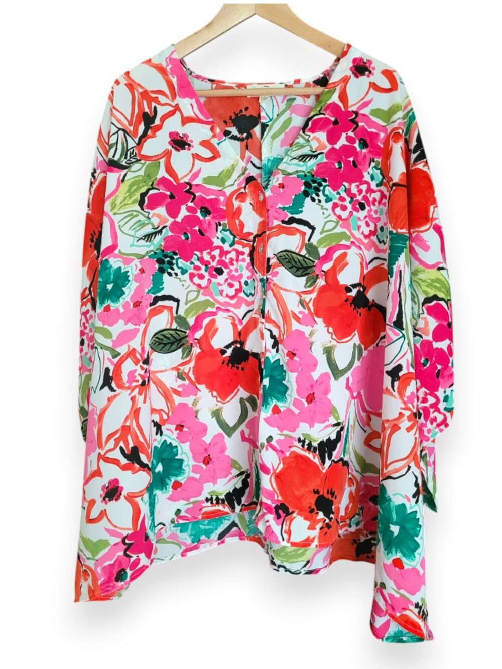 Entro Floral Poncho Top Red Mix 1X 2X NWOT